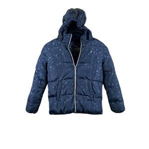 Climate Concepts Girls Blue Hooded Purple Metallic Unicorn Puffer Jacket S 6/6x